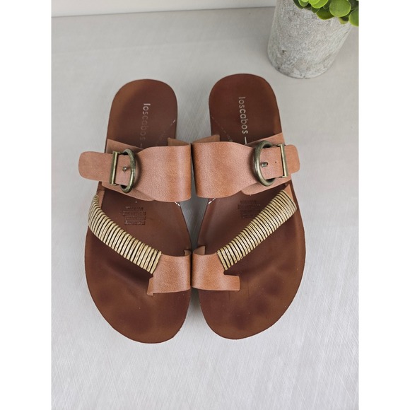 Los Cabos Bria Tan Slide Sandals Womens 38 Inbuilt Arch Support Buckle Boho - Picture 2 of 8
